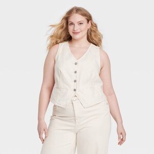 Universal Thread White Denim Button-Up Vest Women’s Plus Size 20